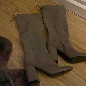 Gray Suede knee-high boots